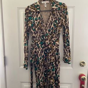 DVF tropical leopard wrap dress